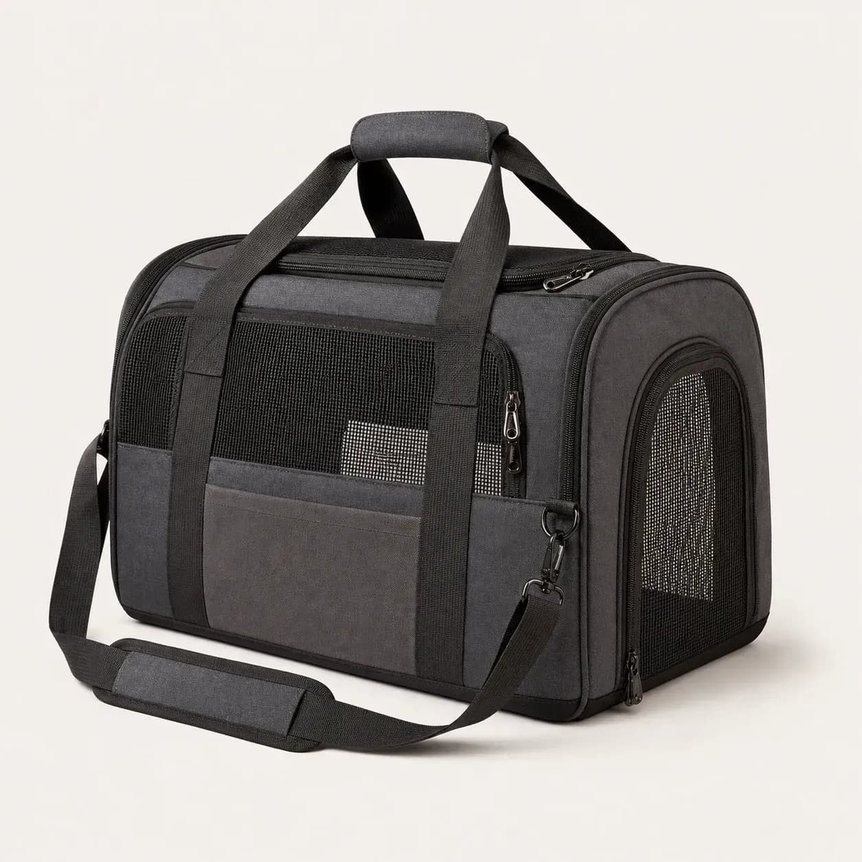 PT001 UrbanAir Soft-Sided Pet Carrier AI-assisted product concept on a neutral studio background