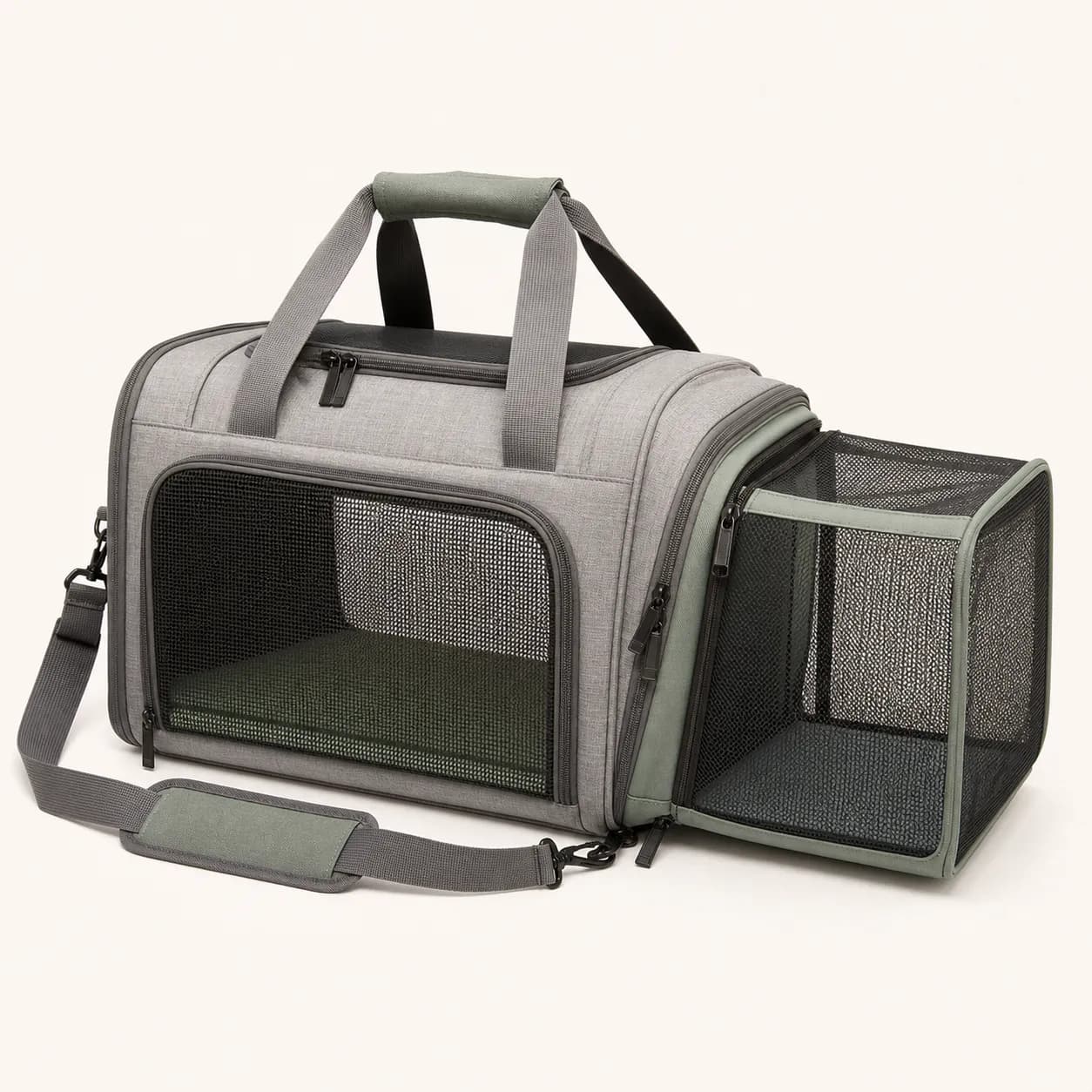 PT002 ExpandAir Expandable Pet Travel Carrier AI-assisted product concept on a neutral studio background