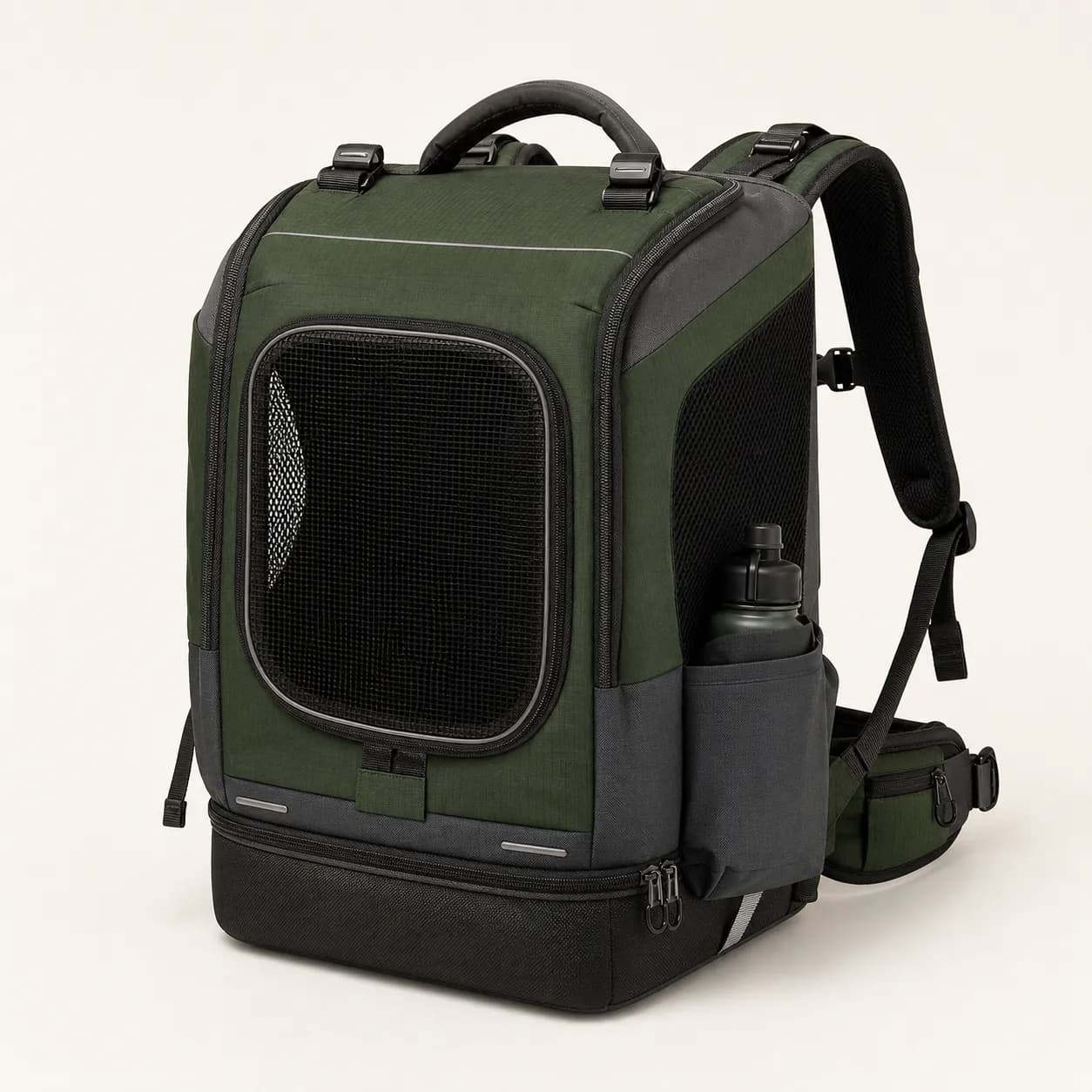 PT004 TrailPaw Outdoor Pet Hiking Backpack AI-assisted product concept on a neutral studio background