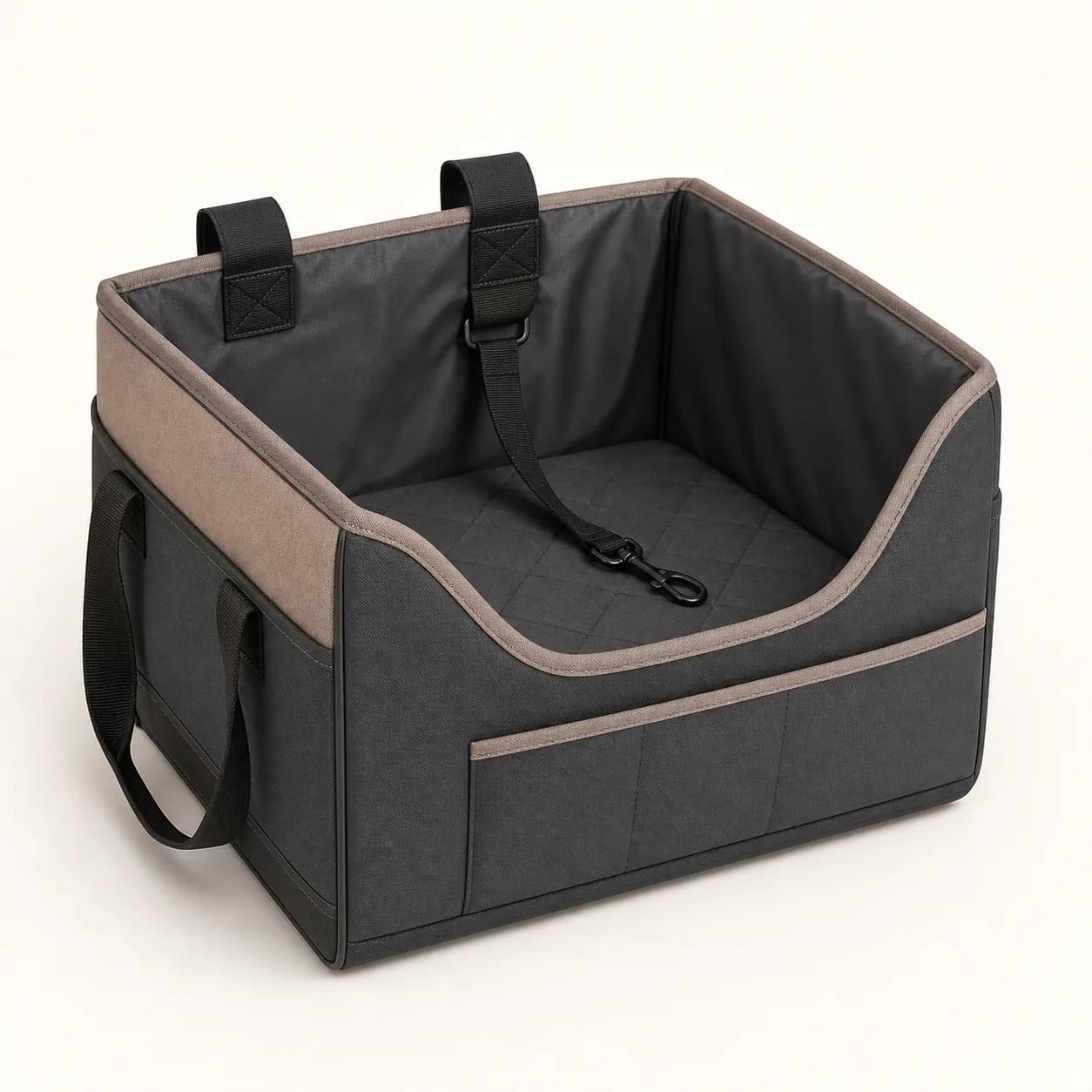 PT005 RoadNest Pet Car Seat Travel Bag AI-assisted product concept on a neutral studio background
