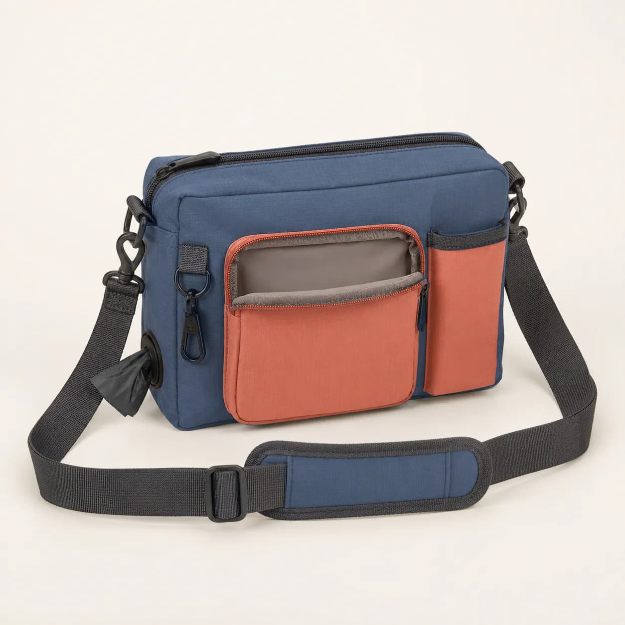 PT009 WalkReady Dog Walking Crossbody Bag AI-assisted product concept on a neutral studio background