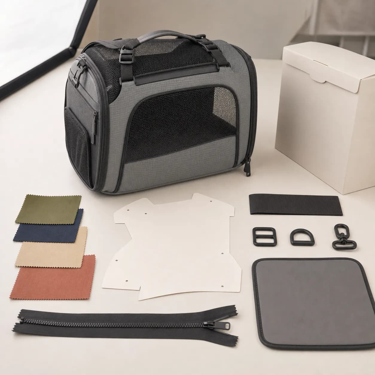 PT012 FlexForm Custom OEM Pet Bag Program AI-assisted product concept on a neutral studio background