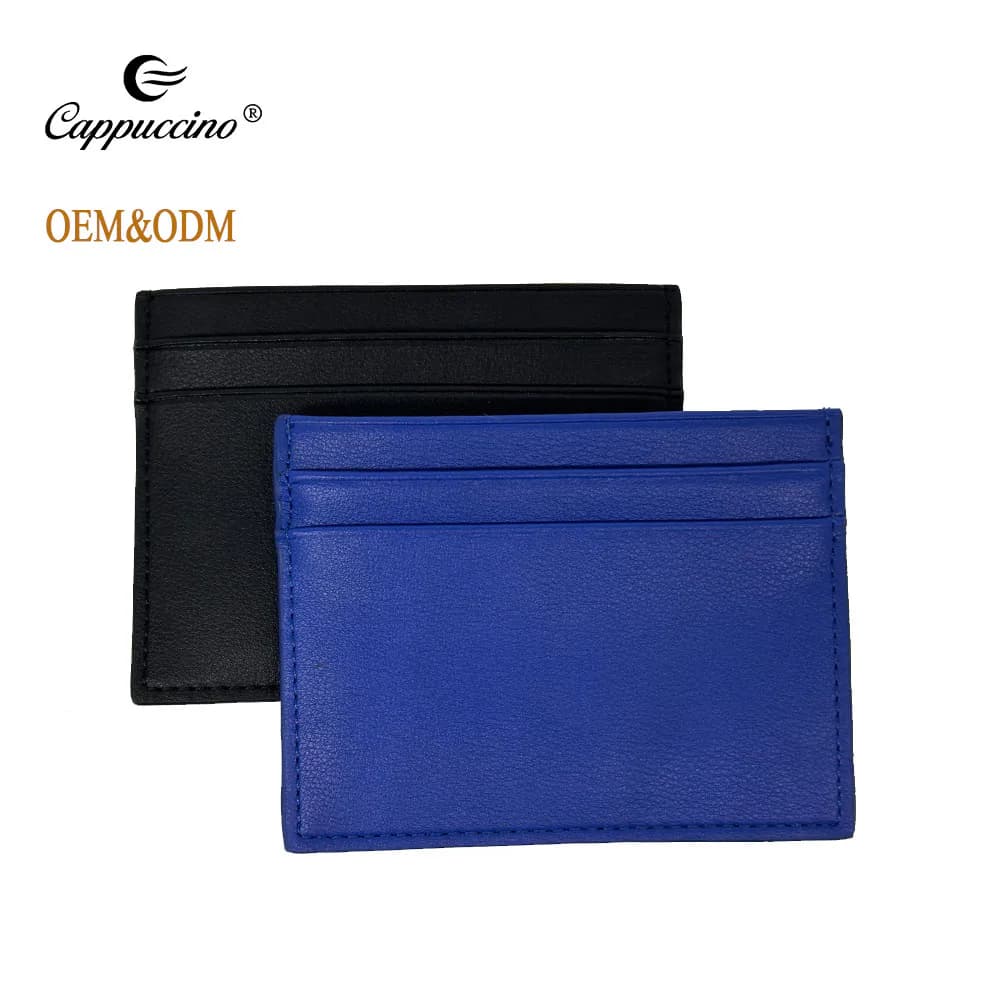Blue and black genuine leather RFID card holder color examples
