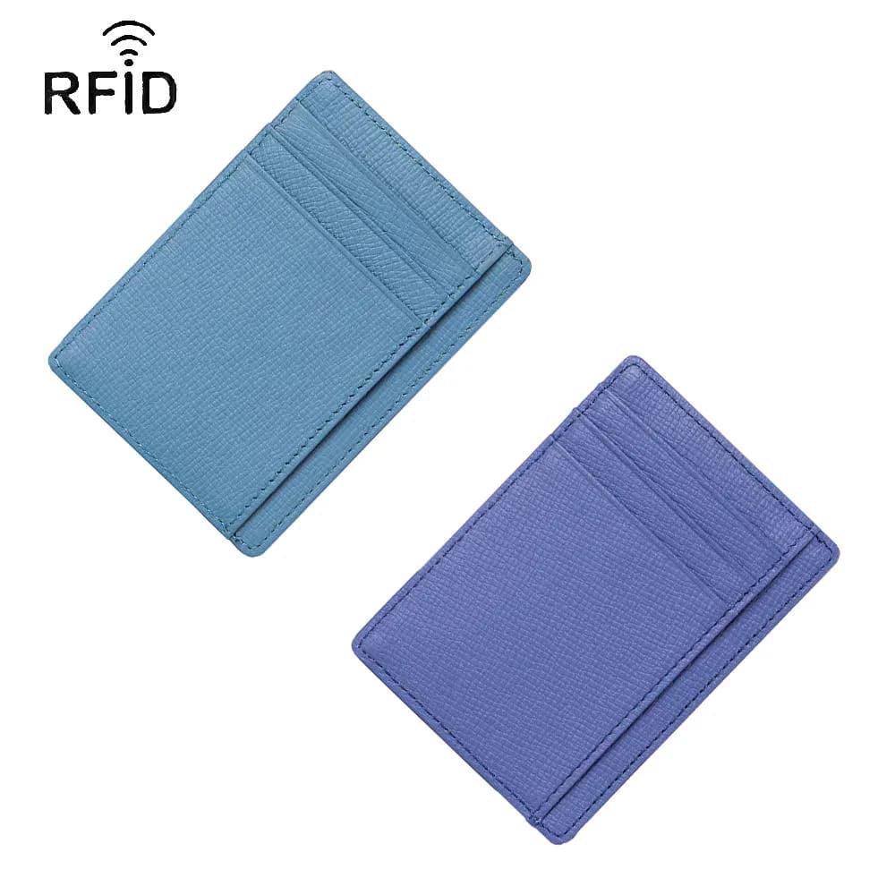 Blue and purple cross-grain cowhide RFID card holders