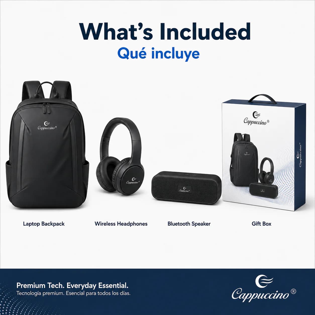 what is included in a 3 in 1 tech gift set backpack headphones speaker and gift box