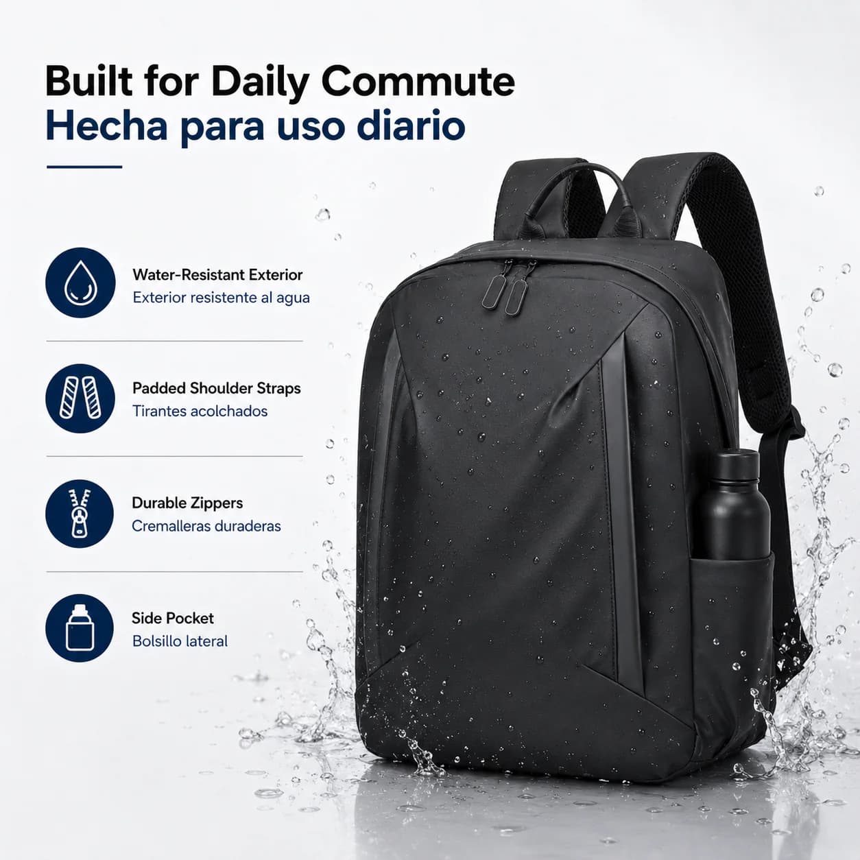 water resistant laptop backpack exterior features for daily commute