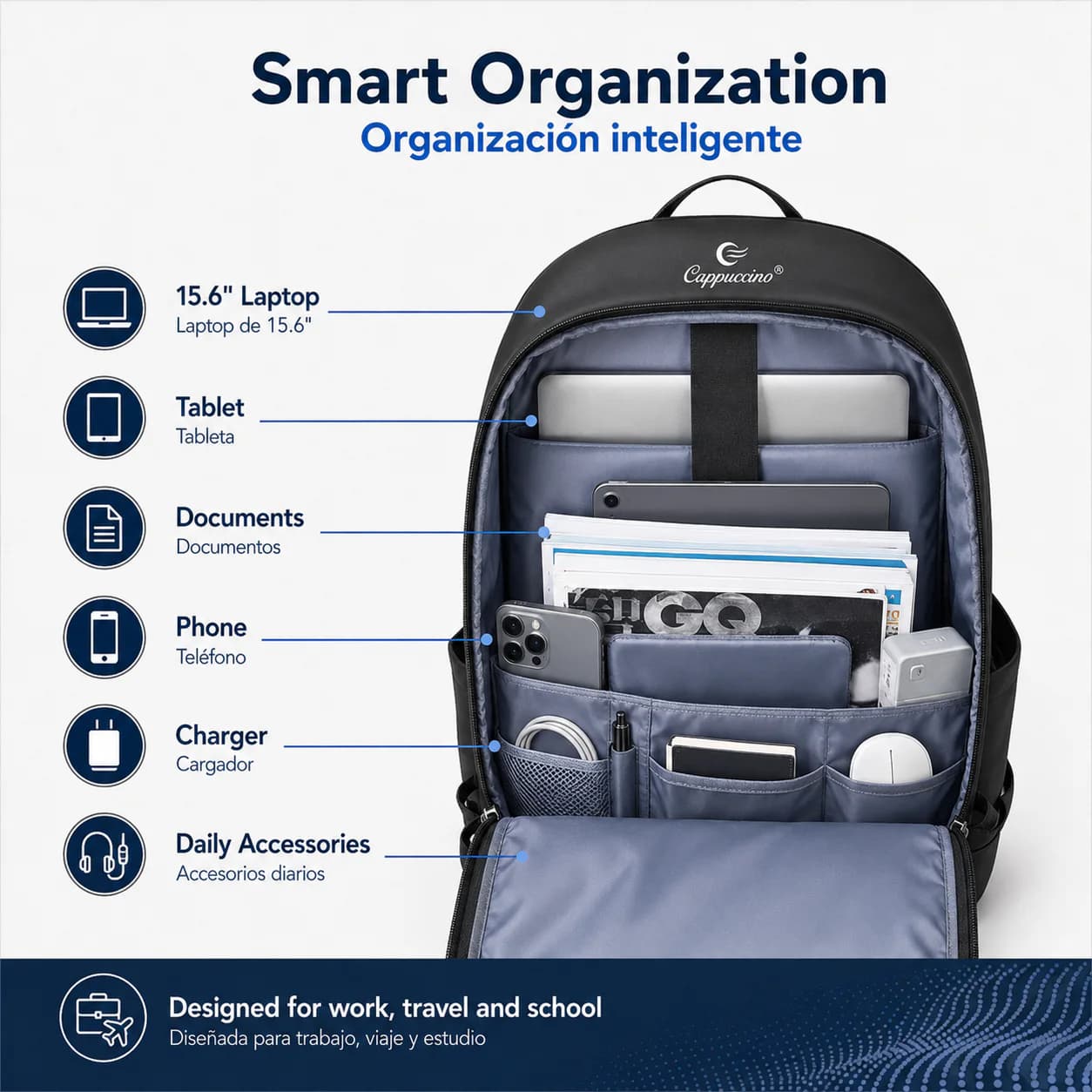 smart laptop backpack interior organization for laptop tablet documents phone and accessories