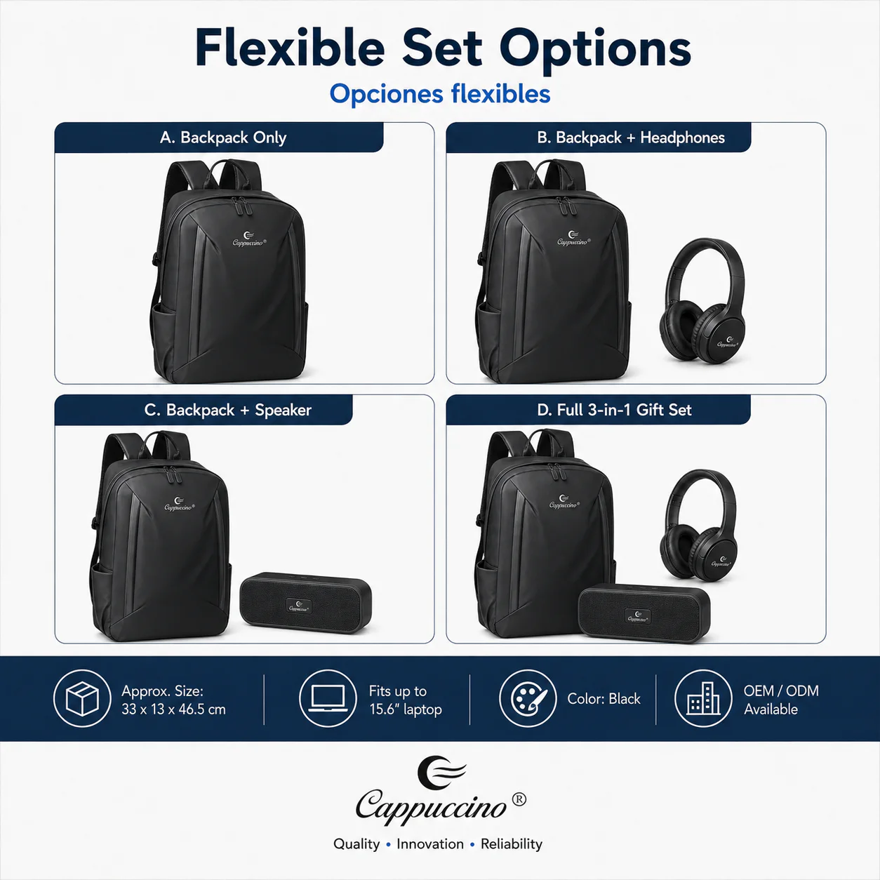 flexible promotional gift set options backpack only headphones speaker and full set