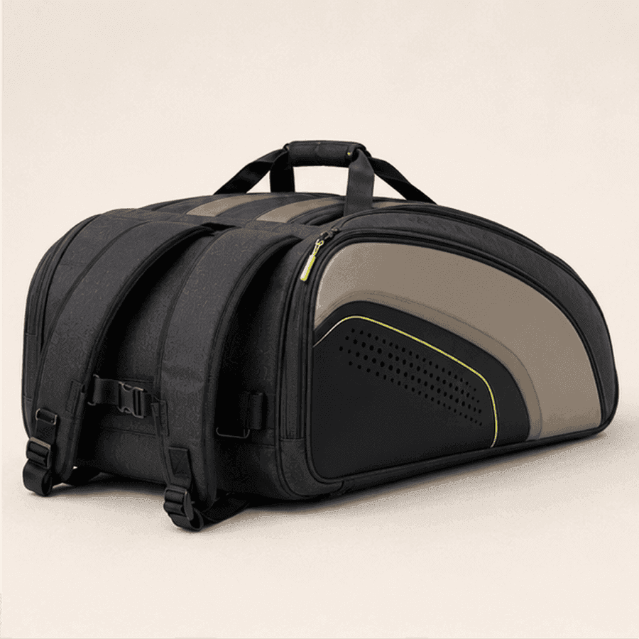 Private-label padel duffel rear view with backpack straps