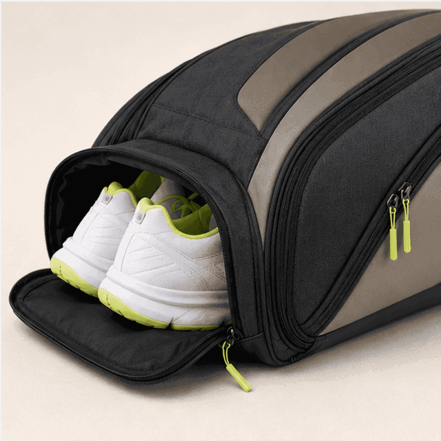 Ventilated shoe compartment on custom padel racket bag