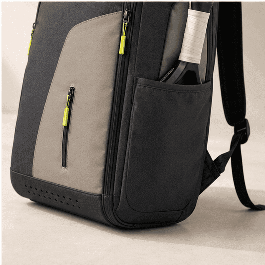 Padel backpack side pocket and reinforced construction
