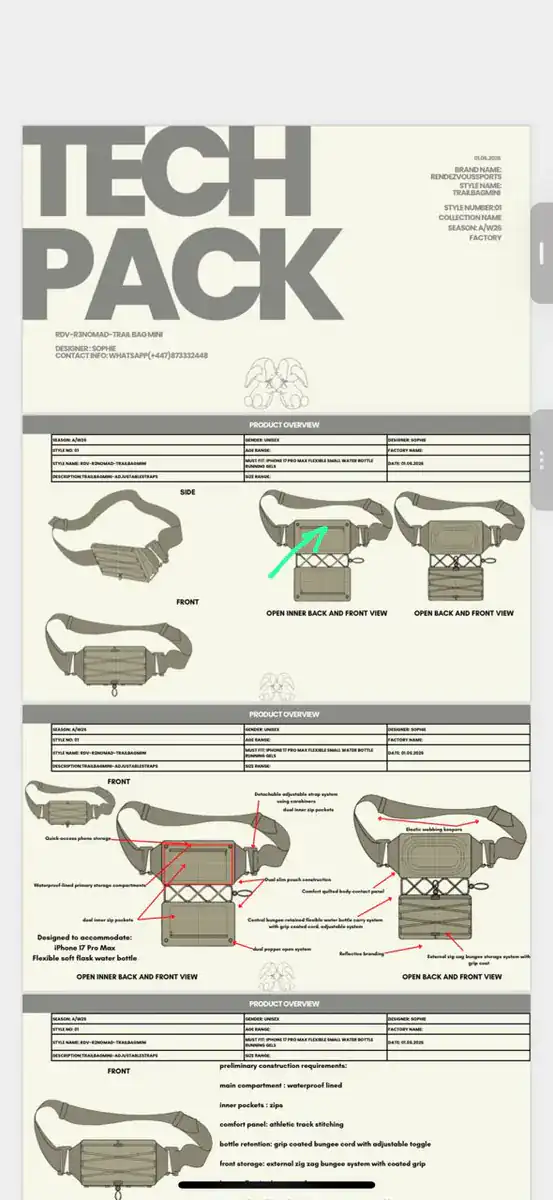 Actual running waist pack sample side profile and breathable contact panel