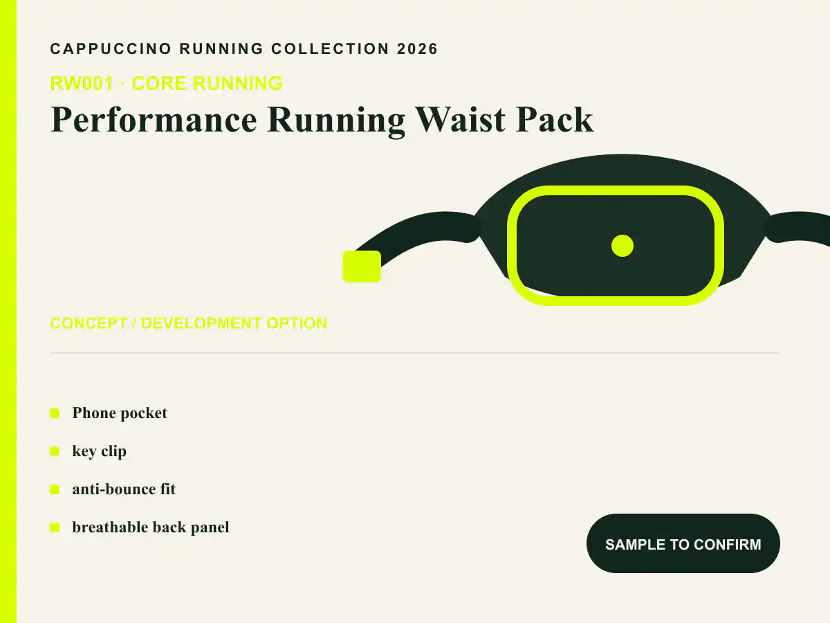 RW001 Performance Running Waist Pack clearly labeled concept development option for OEM and ODM review