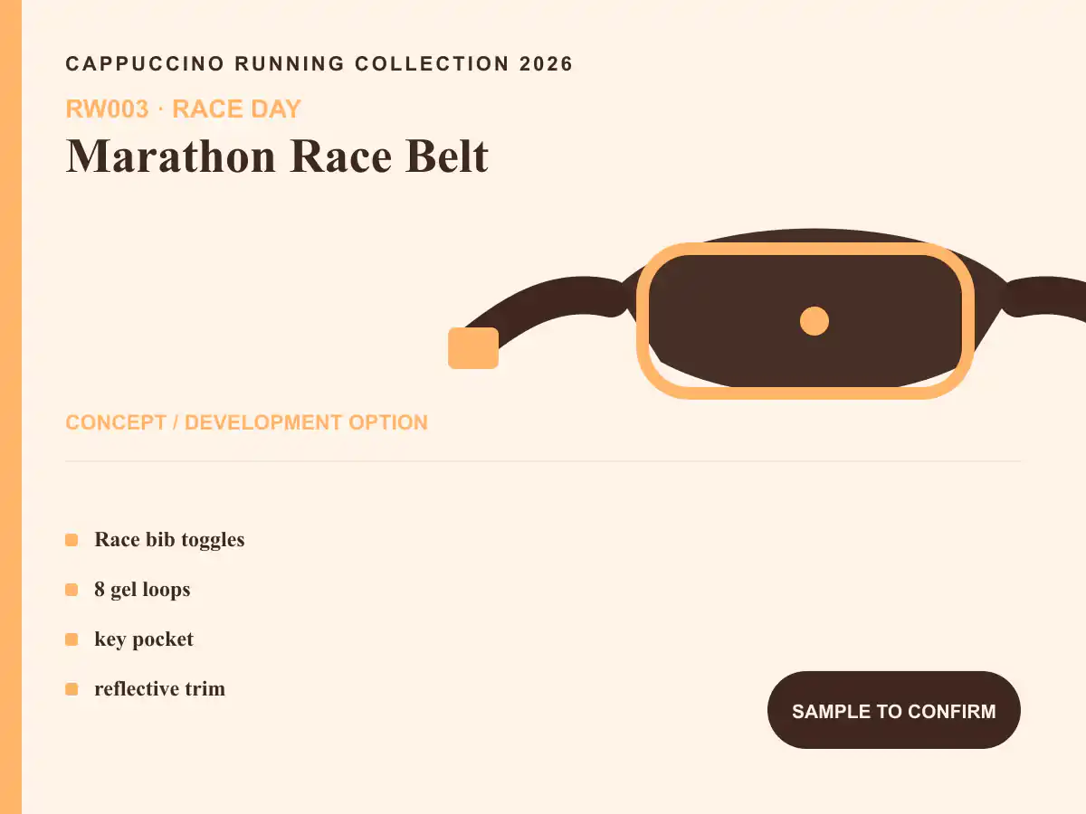 RW003 Marathon Race Belt clearly labeled concept development option for OEM and ODM review