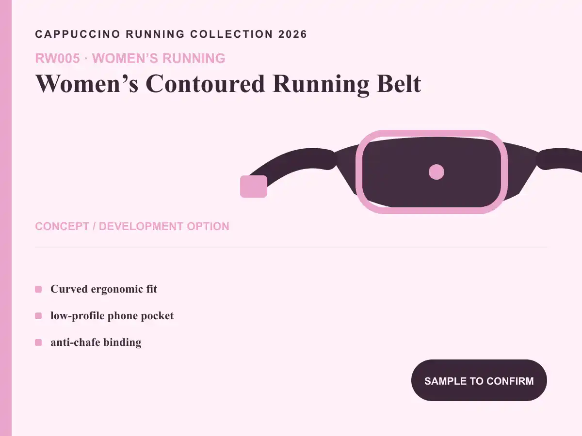 RW005 Women’s Contoured Running Belt clearly labeled concept development option for OEM and ODM review