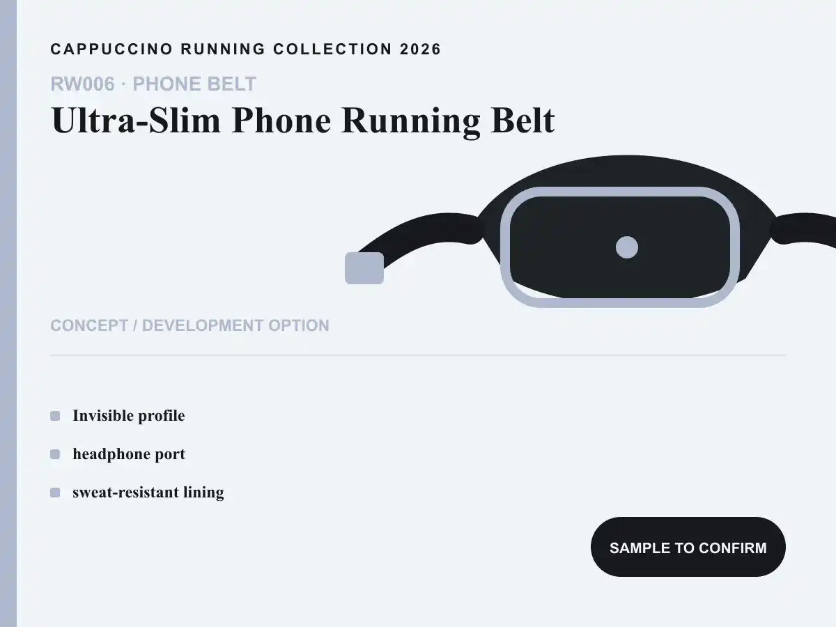 RW006 Ultra-Slim Phone Running Belt clearly labeled concept development option for OEM and ODM review