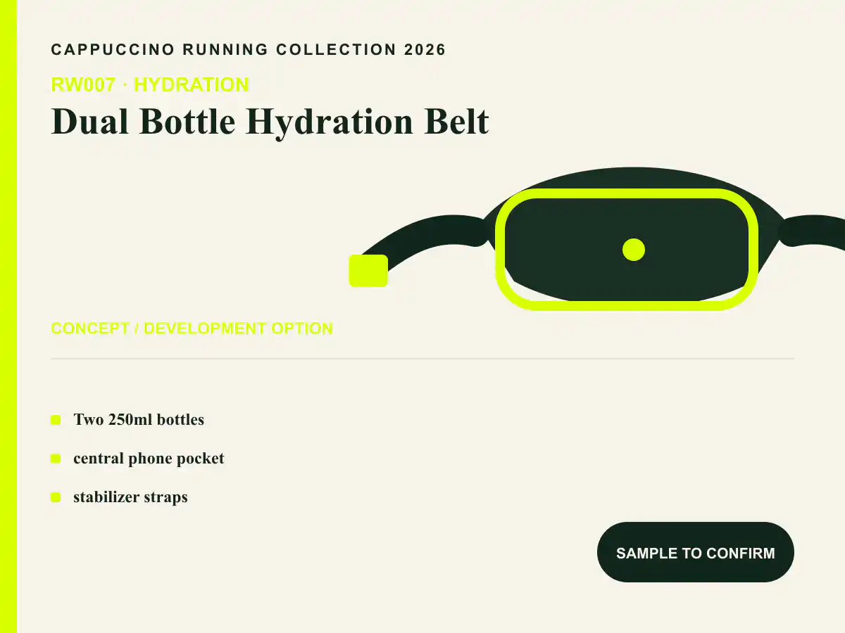RW007 Dual Bottle Hydration Belt clearly labeled concept development option for OEM and ODM review