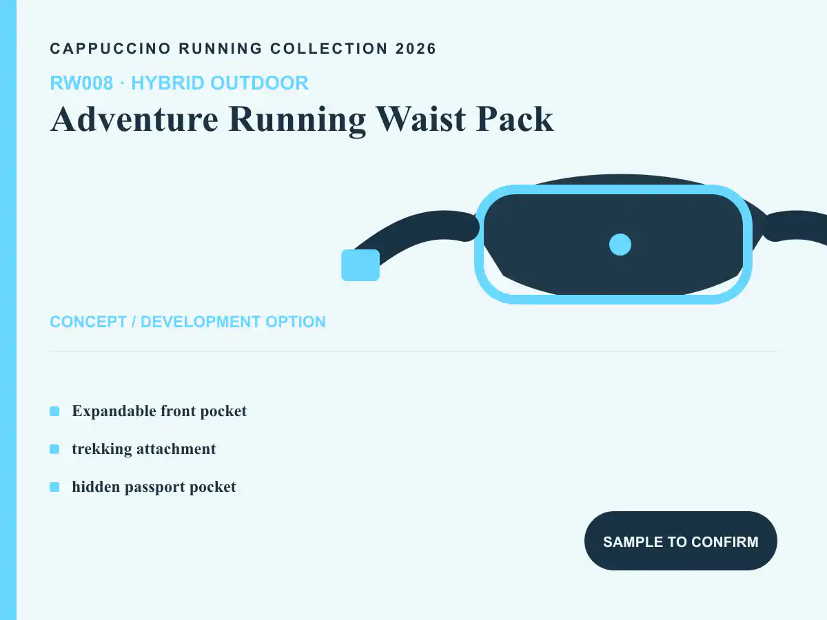 RW008 Adventure Running Waist Pack clearly labeled concept development option for OEM and ODM review