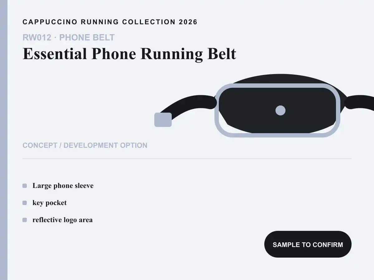RW012 Essential Phone Running Belt clearly labeled concept development option for OEM and ODM review