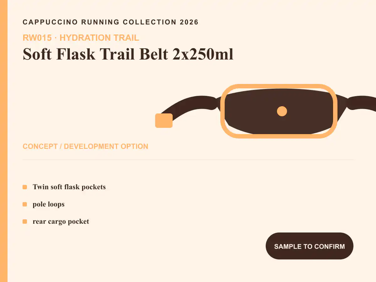 RW015 Soft Flask Trail Belt 2x250ml clearly labeled concept development option for OEM and ODM review