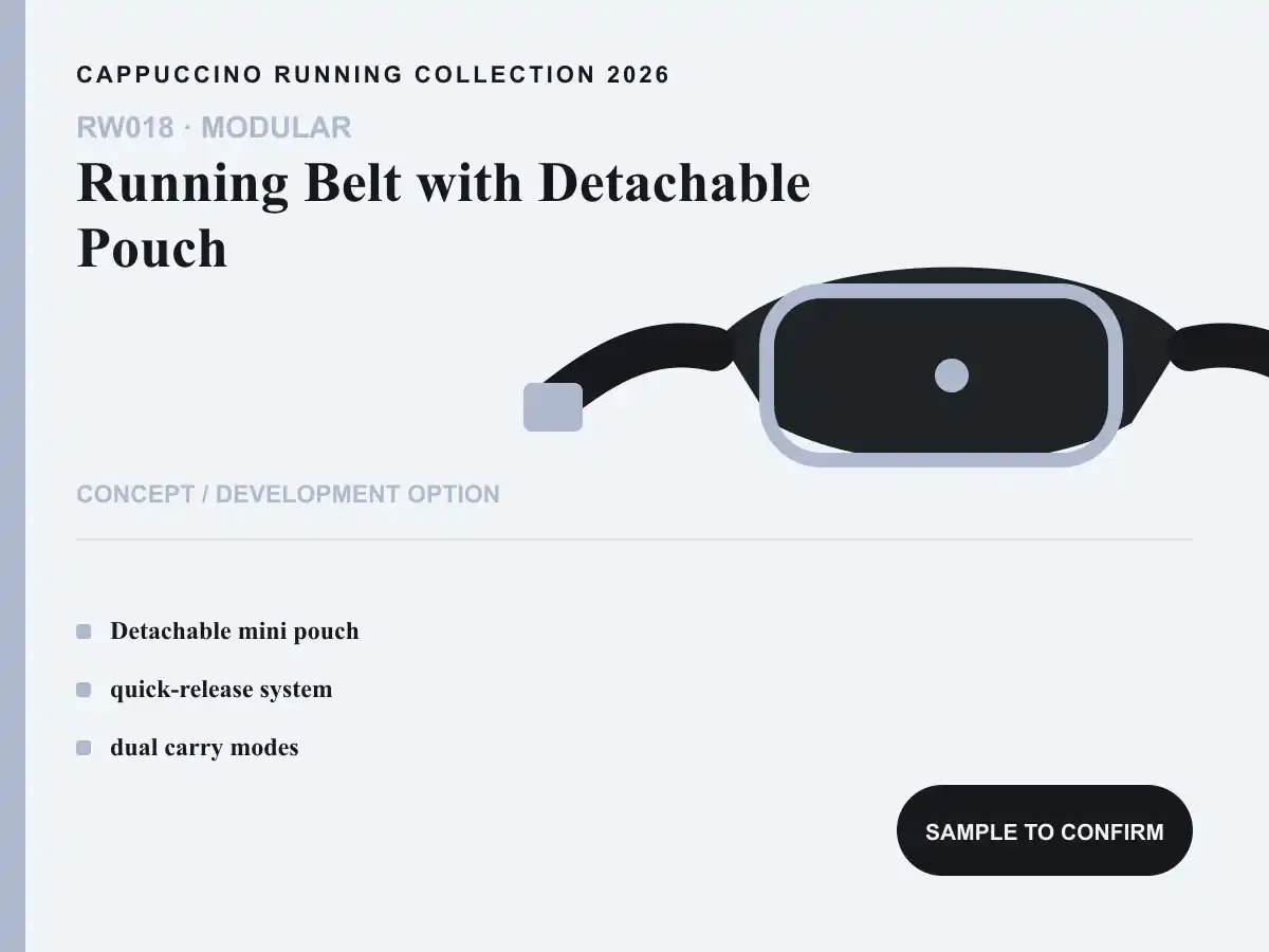 RW018 Running Belt with Detachable Pouch clearly labeled concept development option for OEM and ODM review