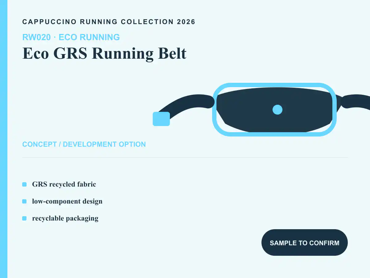 RW020 Eco GRS Running Belt clearly labeled concept development option for OEM and ODM review