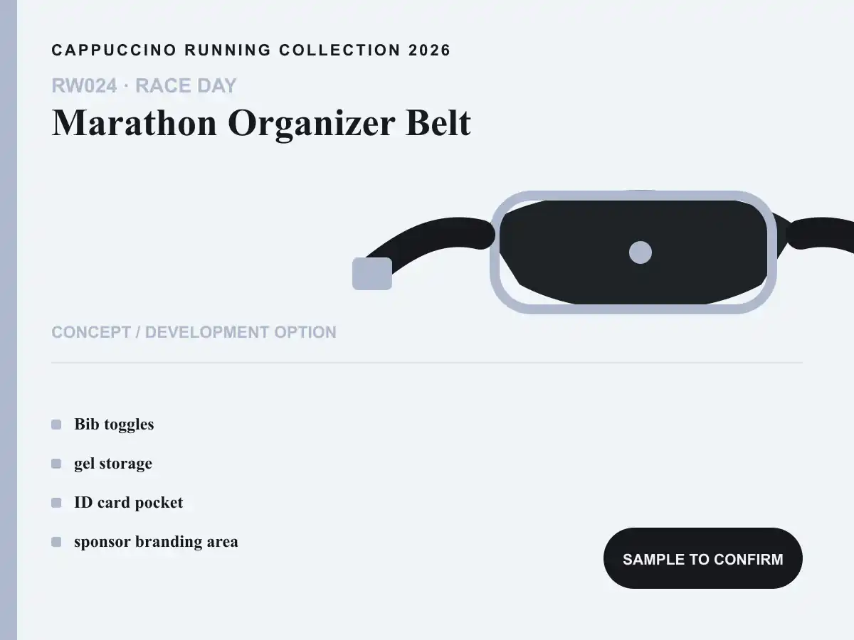 RW024 Marathon Organizer Belt clearly labeled concept development option for OEM and ODM review