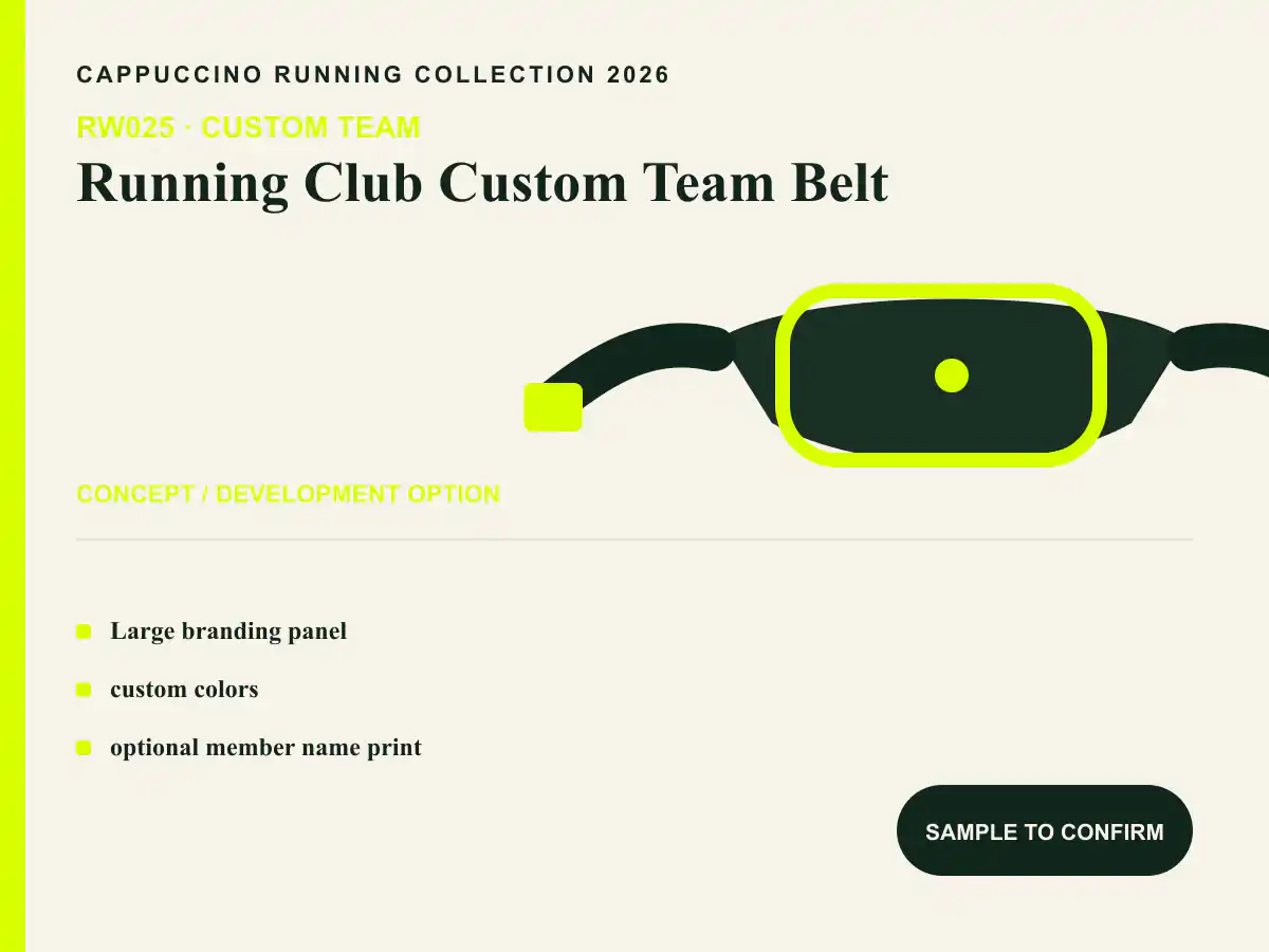 RW025 Running Club Custom Team Belt clearly labeled concept development option for OEM and ODM review