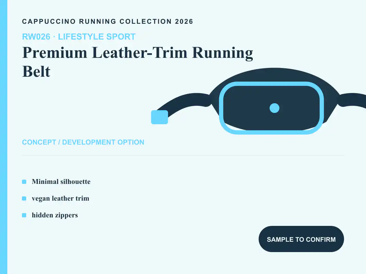 RW026 Premium Leather-Trim Running Belt clearly labeled concept development option for OEM and ODM review