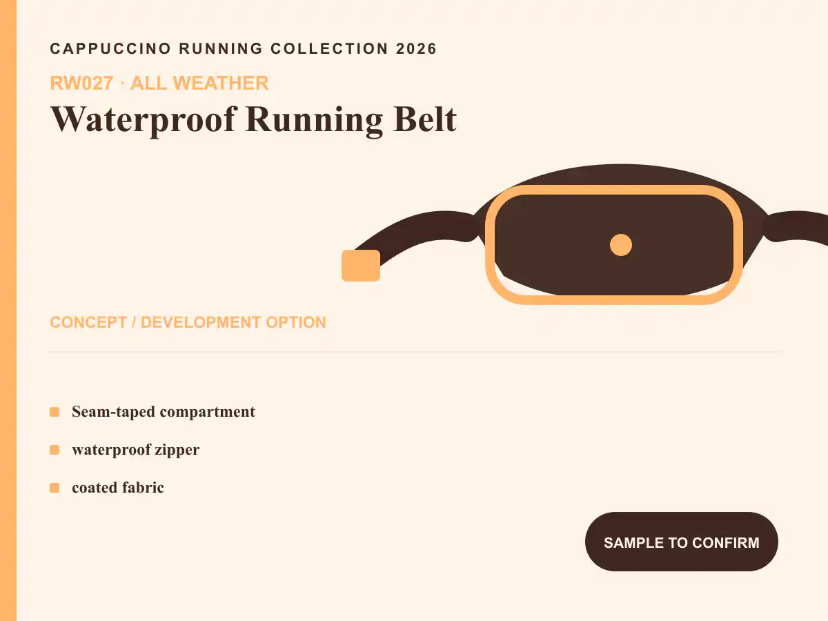 RW027 Waterproof Running Belt clearly labeled concept development option for OEM and ODM review