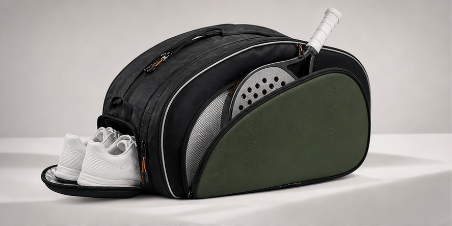 Custom padel racket bag with racket compartment and separate shoe pocket
