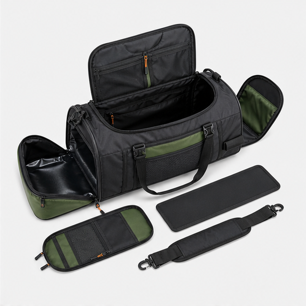 Custom Sports Duffel Bags Manufacturer main opening and compartment structure