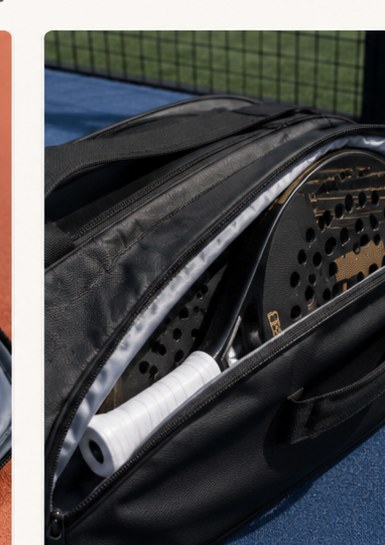 Protected racket compartment development detail for a private-label padel bag