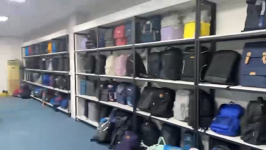 Actual racket bag samples in the showroom