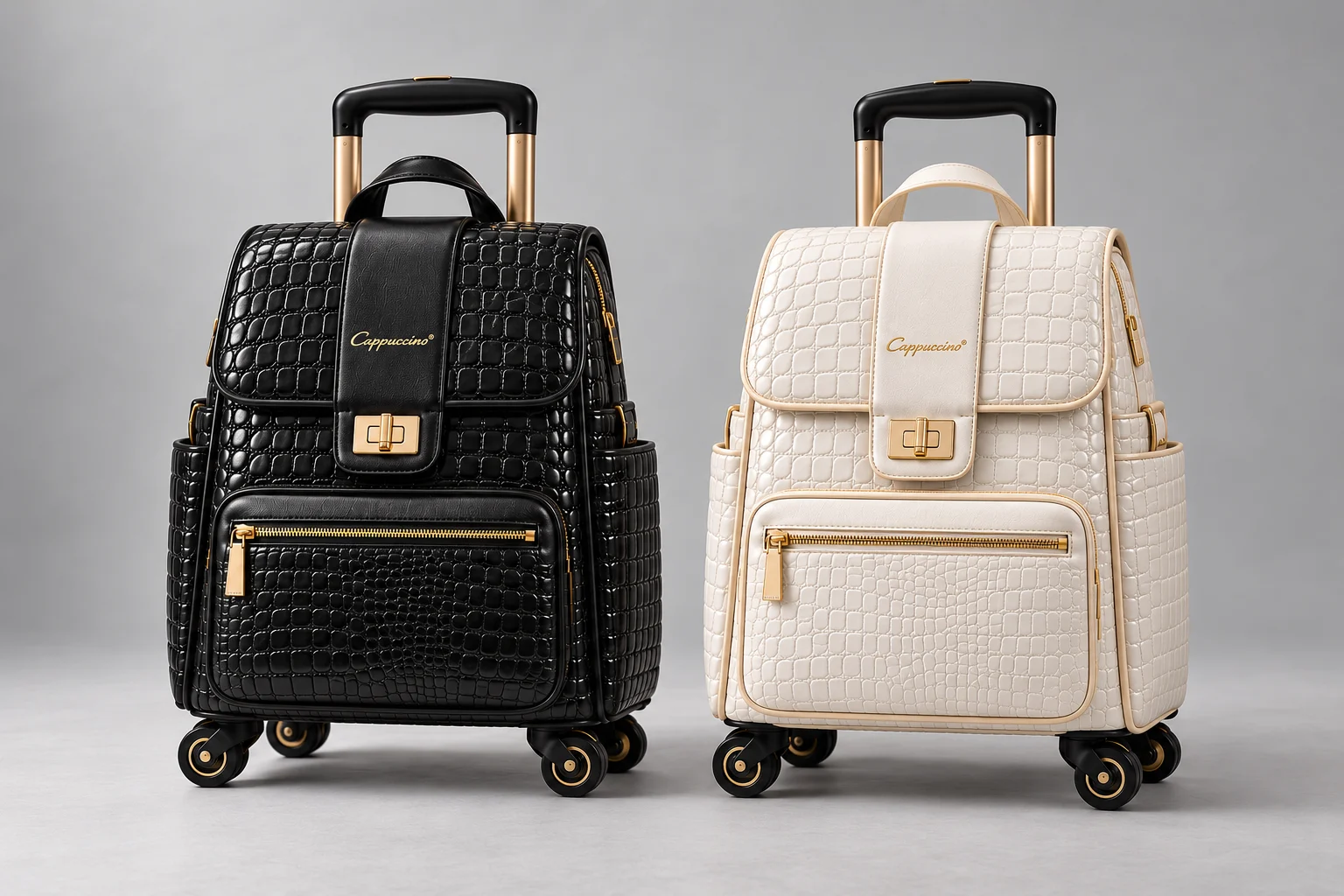Black and ivory croc-embossed rolling backpack concepts