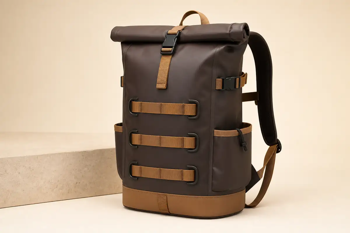 Original waterproof roll-top backpack concept